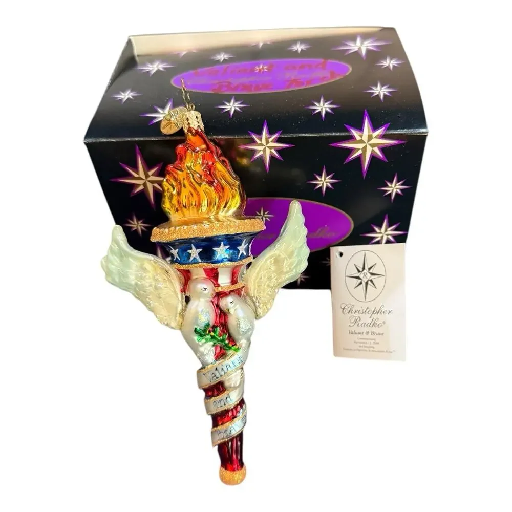 CHRISTOPHER RADKO~VALIANT & BRAVE~TORCH & DOVES‎ 9/11 COMMEMORATIVE ORNAMENT~